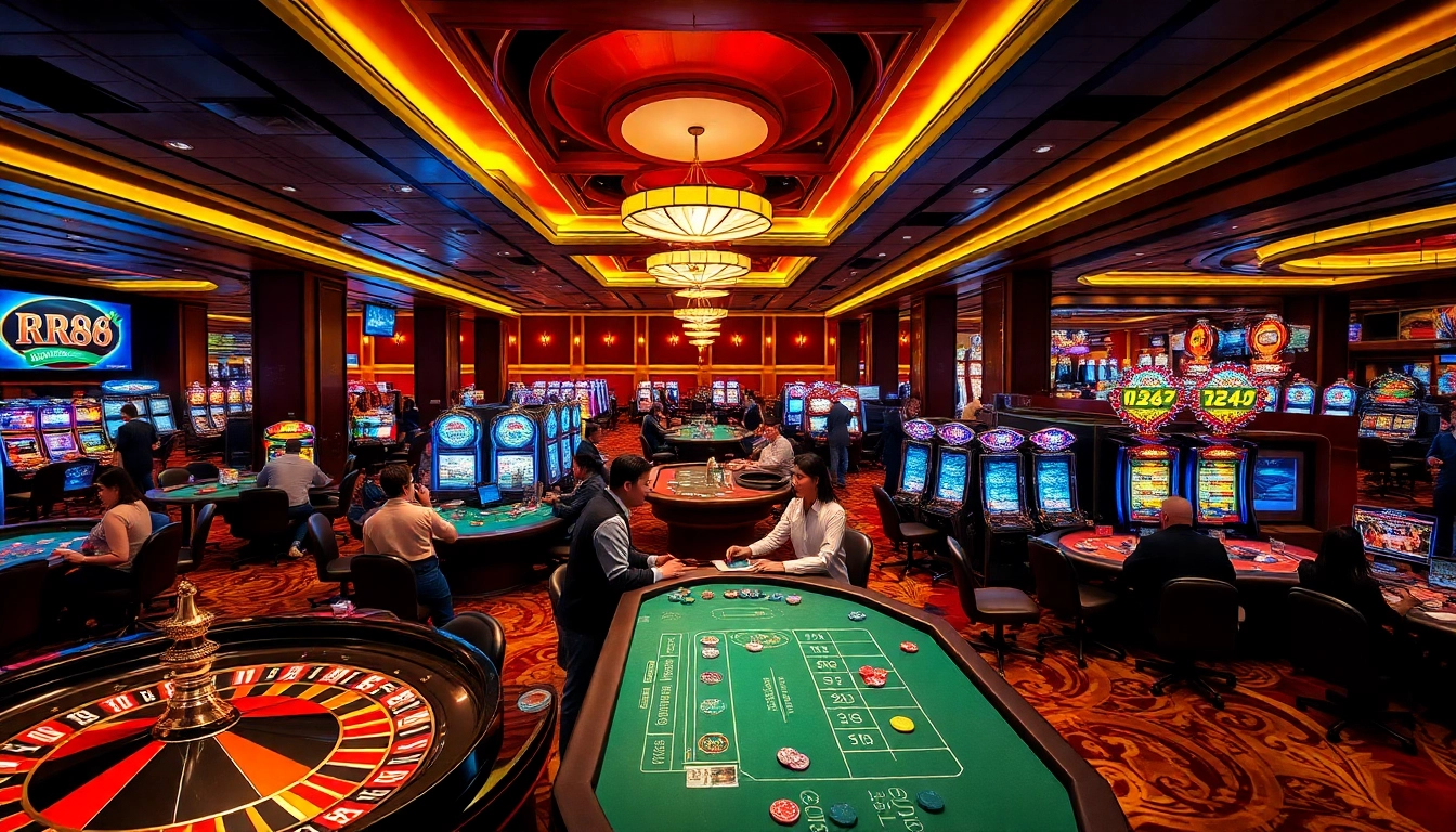 Experience the excitement of RR88 with diverse gaming options in a bustling casino atmosphere.