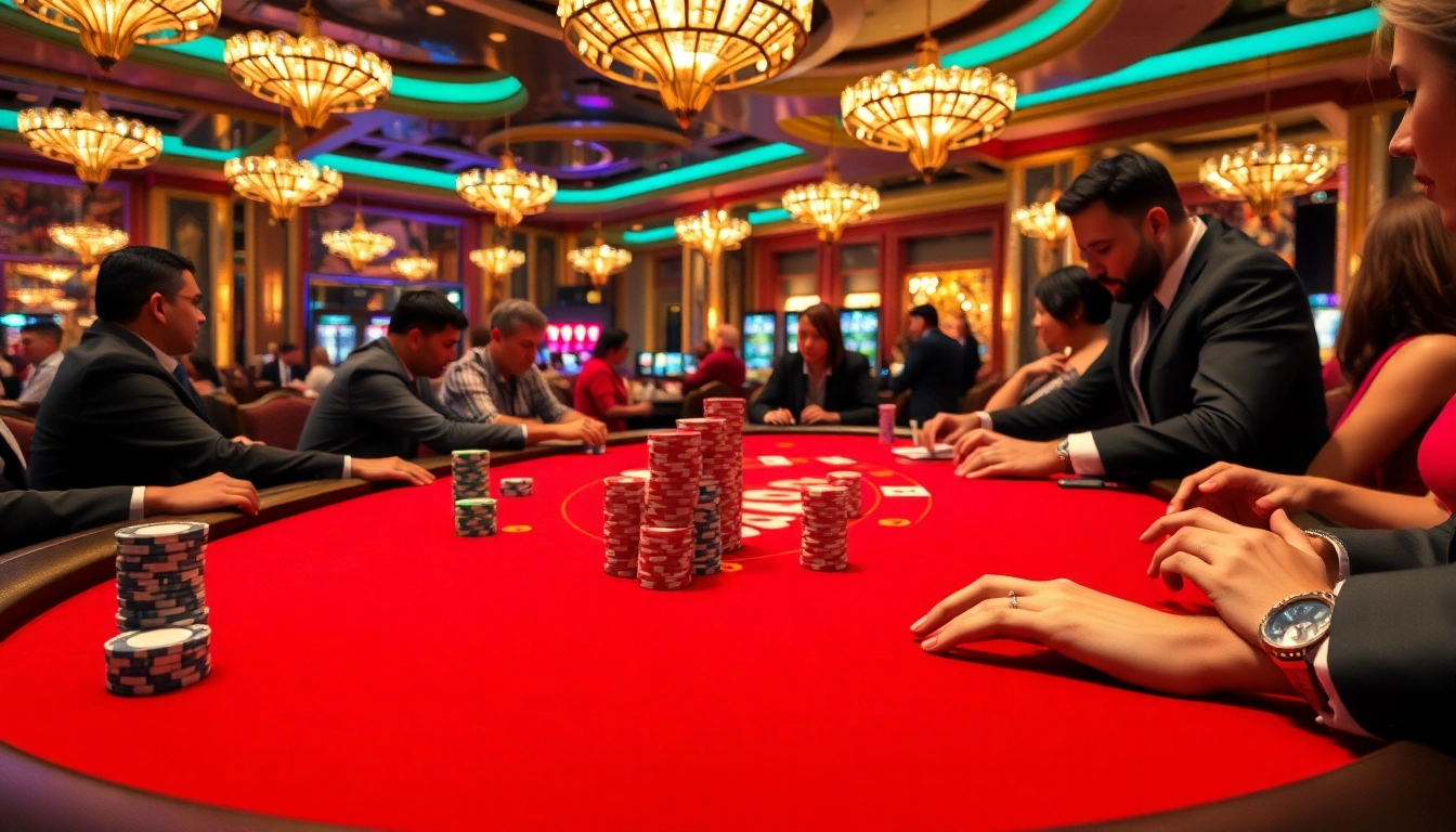 Experience the excitement of Blackjack Casino with dedicated players at a lively table.