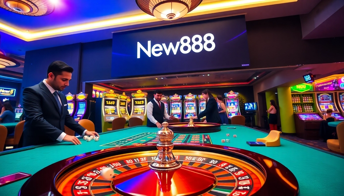 Engage with New88's exciting casino experience featuring vibrant gaming tables and thrilling gameplay.