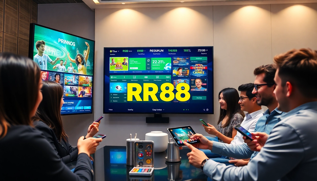 RR88 engaging online gambling scene with diverse players enjoying sports betting and live casino games.