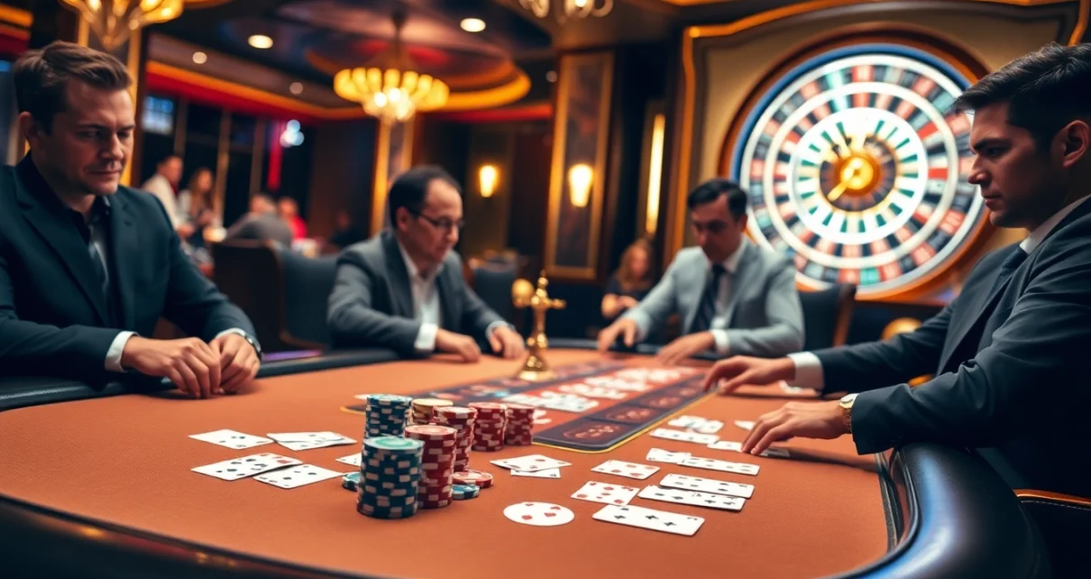 Experience thrilling gameplay at OK8386 featuring an elegant poker table and roulette wheel.