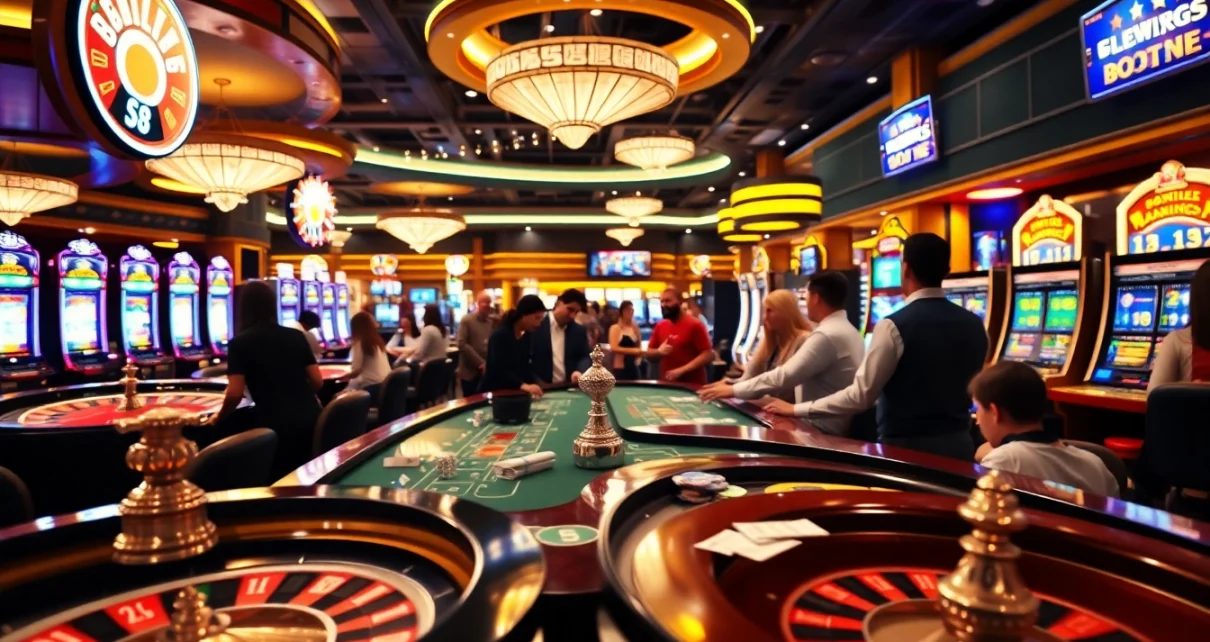 Engaging players at the casino table with vibrant S 8 themed elements and lively atmosphere.