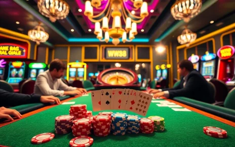 Experience the excitement of WW88 at a vibrant poker table with bright lights, chips, and cards.