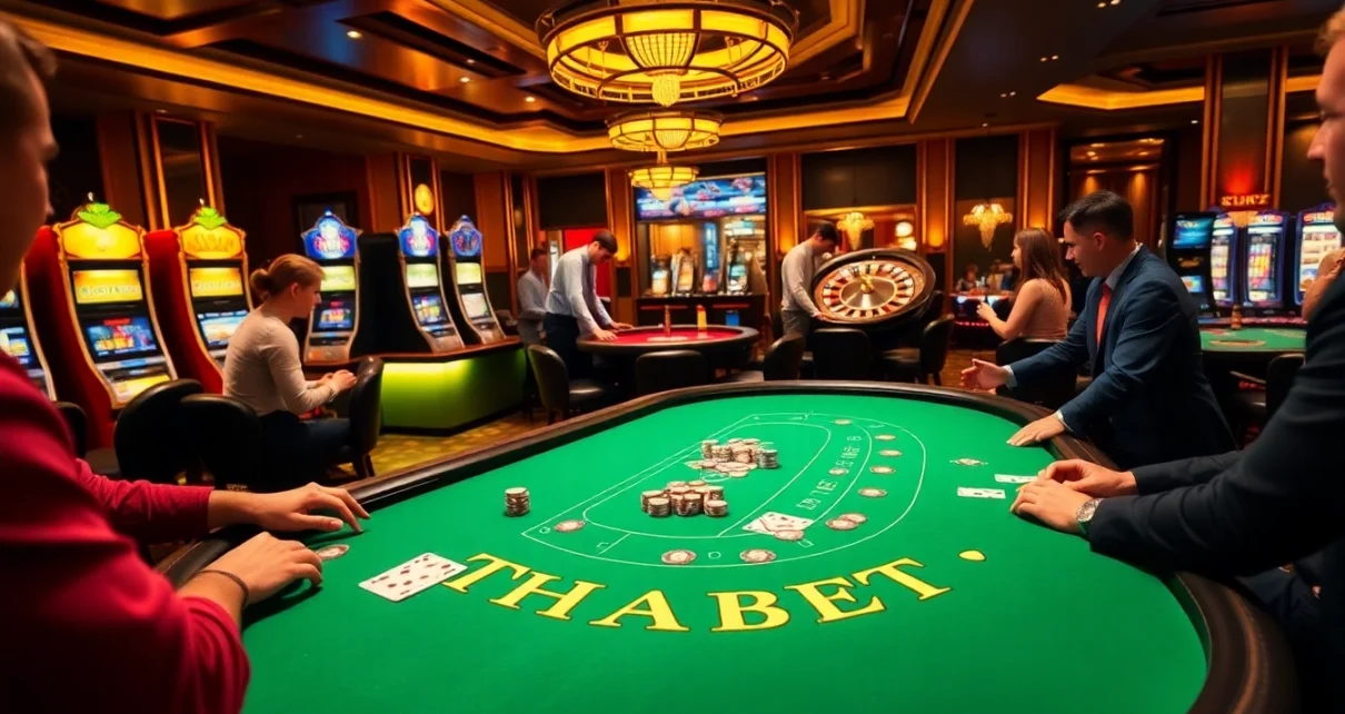 THABET gaming table bustling with excitement as players engage in thrilling bets.
