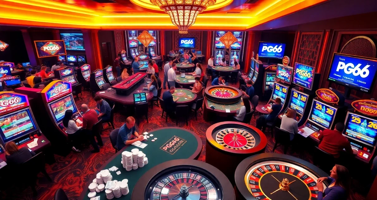 Players enjoying a thrilling gaming experience at PG66 casino slots and tables.