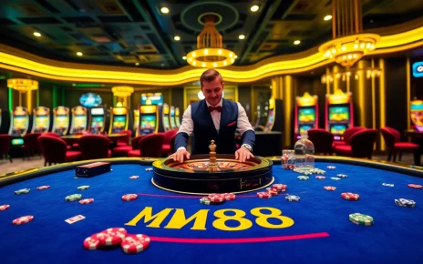 Experience the thrill of winning at MM88's luxurious casino with vibrant gaming tables.