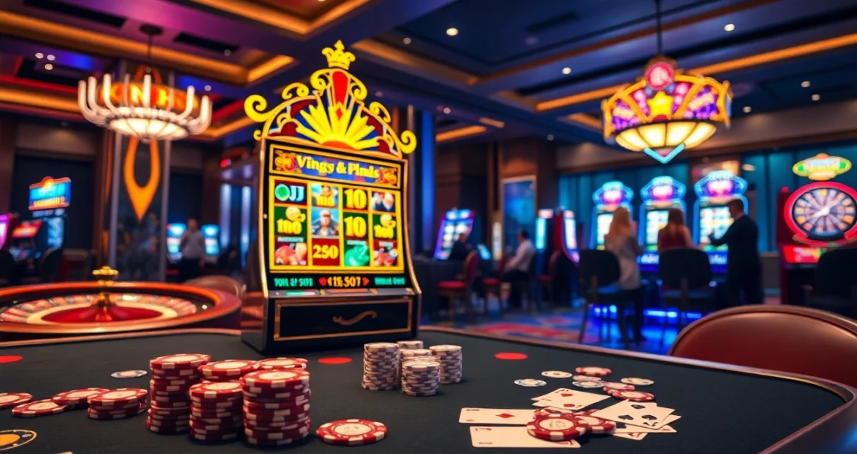 Players celebrating their wins at the nổ hũ slot machine in a vibrant casino atmosphere.
