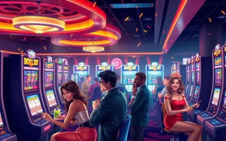 Dynamic casino scene with players at doaslot machines, showcasing anticipation and excitement in a vibrant setting.