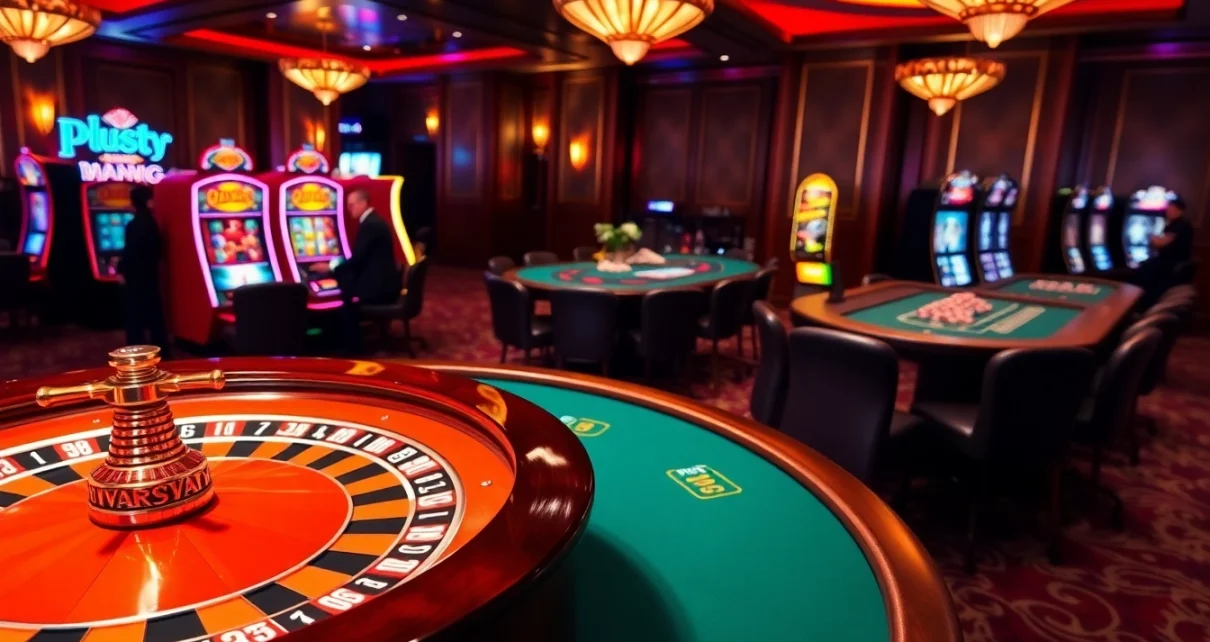 Players enjoying the exciting gaming experiences at Plus777 casino with vibrant tables and slots.