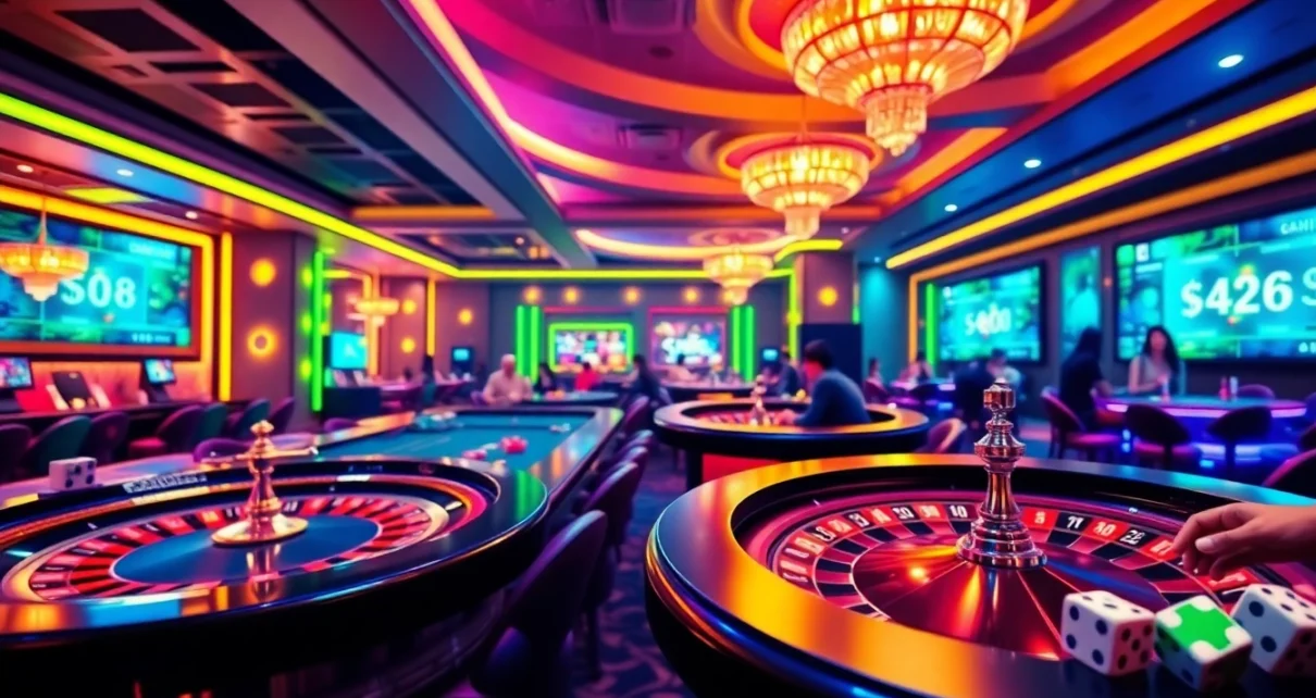 MM88 players engaging in thrilling online casino games with vibrant visuals.
