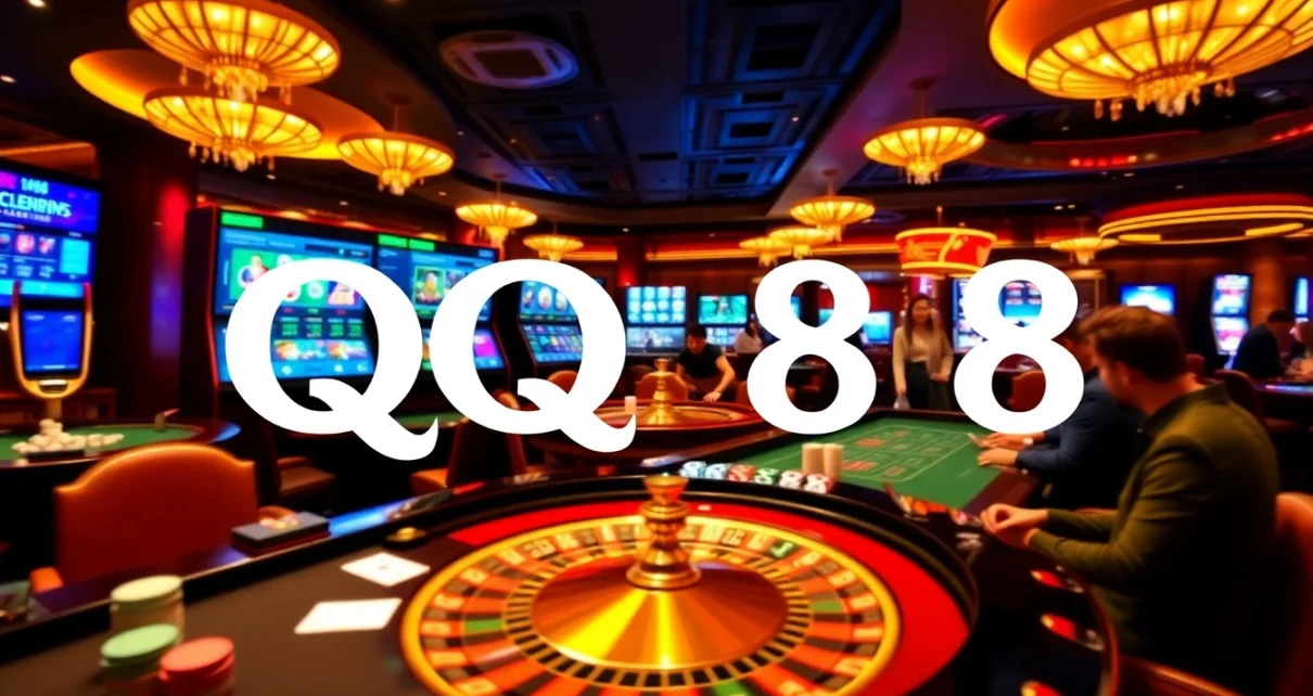 Players enjoying their bets at QQ88 casino tables with vibrant gaming elements.