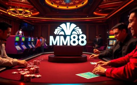 Betting excitement at MM88 casino with vibrant tables and high-end gaming elements.