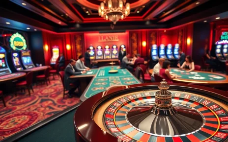 Experience the excitement of gambling at new88 com with elegant casino visuals featuring roulette and poker tables.