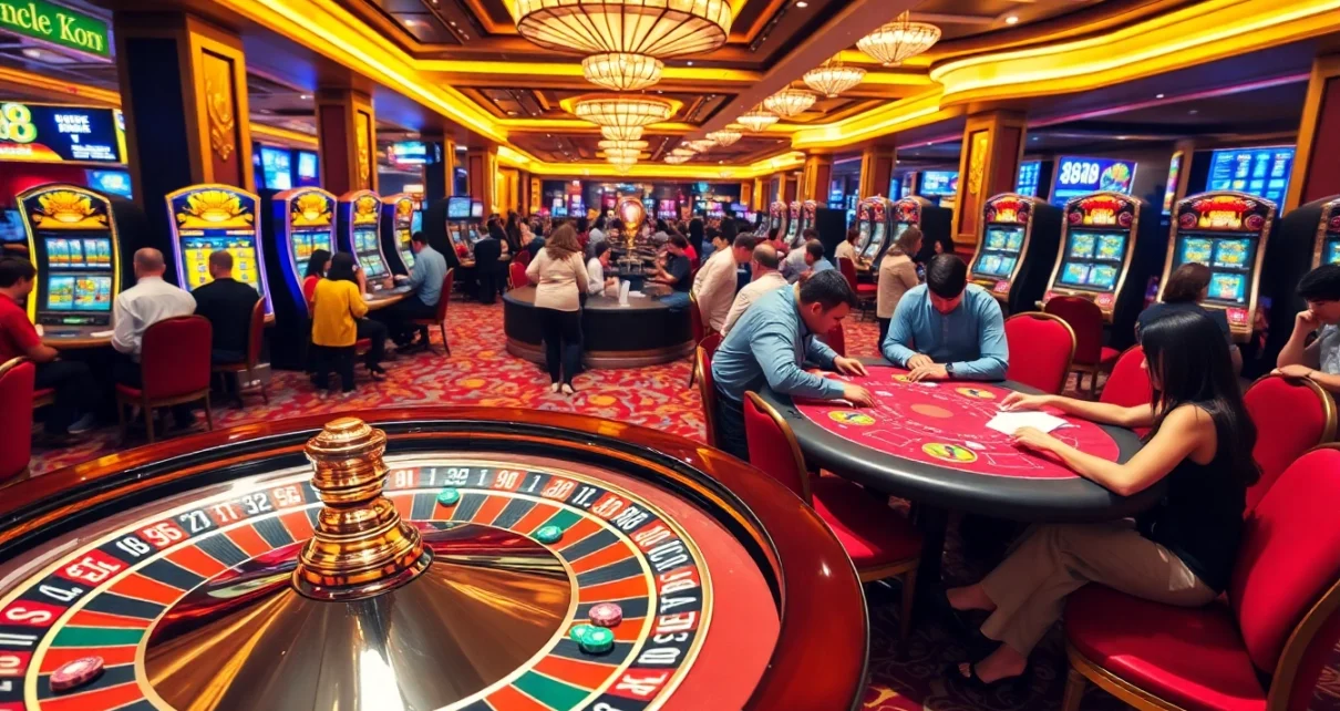Experience thrilling gameplay at 888 new's vibrant casino with roulette and poker tables.