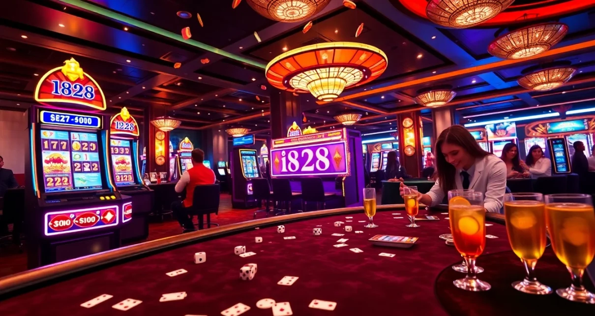 Experience the thrill of the i828 slot machine in a luxurious casino environment filled with excitement.