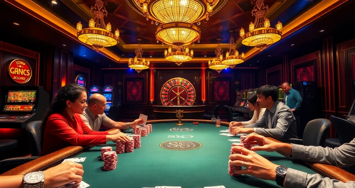 Players enjoying a thrilling gambling experience with S8 at a luxurious casino table.