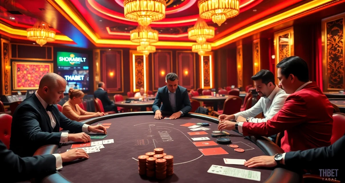 THABET poker players strategizing their bets at an elegant casino table