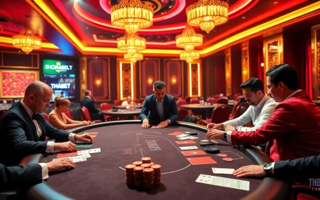 THABET poker players strategizing their bets at an elegant casino table