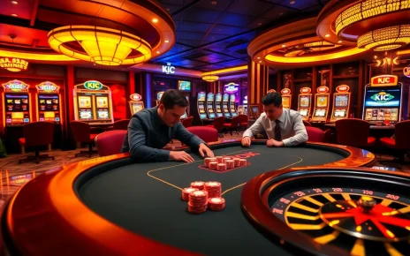 KJC branded casino scene featuring a luxurious poker table and vibrant chips.