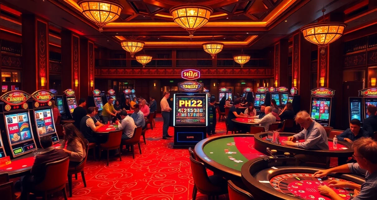 Players enjoying their casino experience at PH22 with engaging slot machines and poker tables.