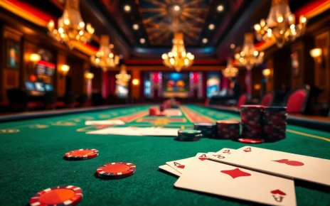 Menghadirkan pengalaman bermain luxury777 game yang megah dengan kartu dan chip di meja kasino.