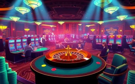 Experience the excitement of KING88 with vibrant casino tables and lively betting action.