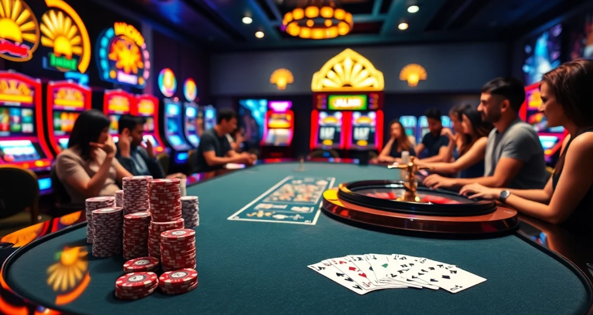 Engage in a vibrant casino atmosphere with 링크모음 links displayed on digital interfaces while players enjoy poker and slots.