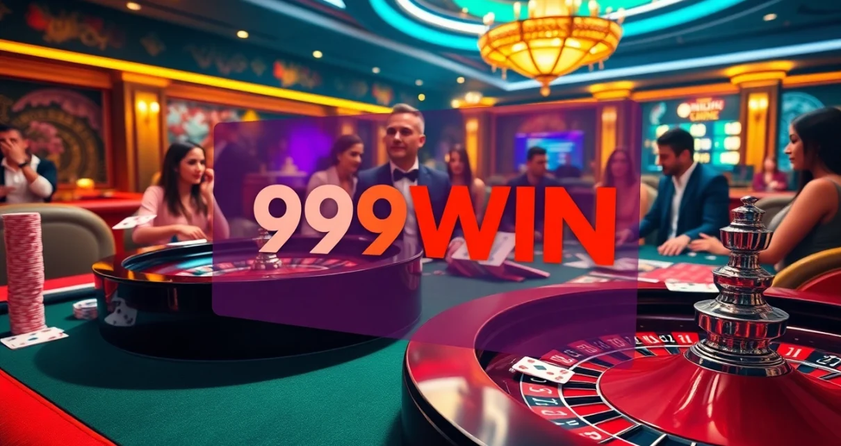 Experience the thrill of gambling with 99WIN's immersive casino visuals featuring players at the poker table.