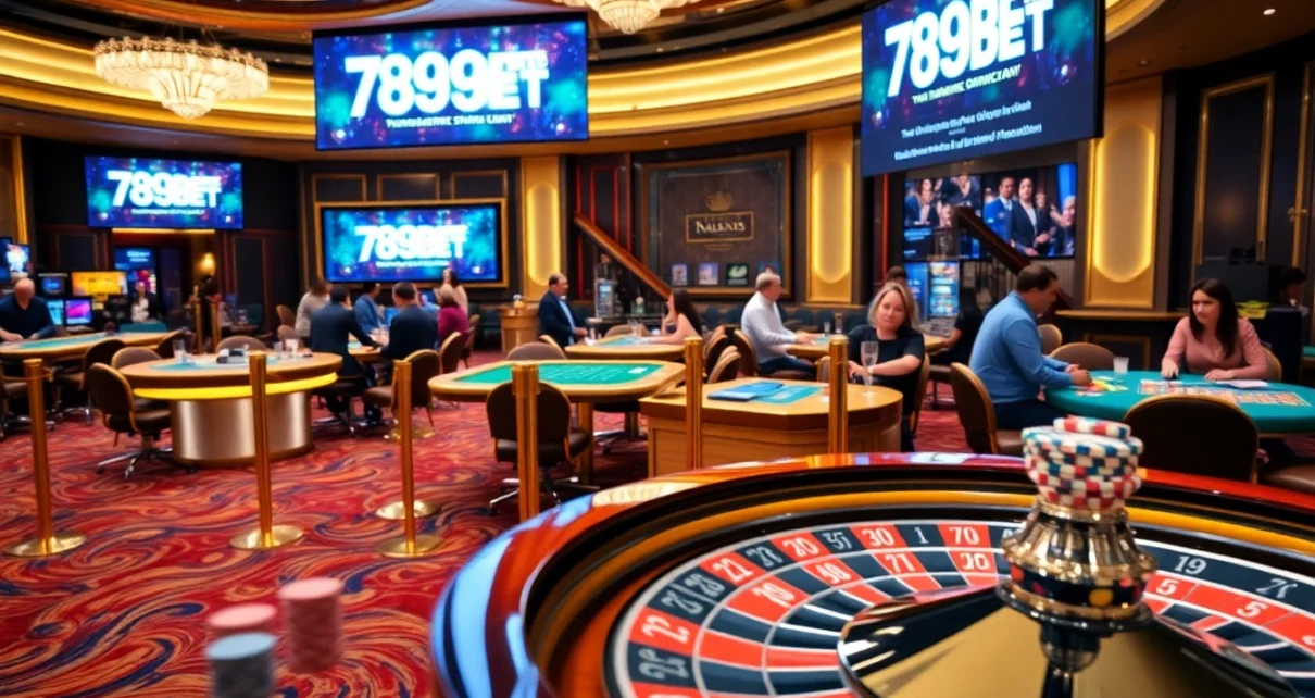 Exciting casino gaming scene featuring 789bet tables with chips and players engaged.
