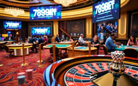Exciting casino gaming scene featuring 789bet tables with chips and players engaged.