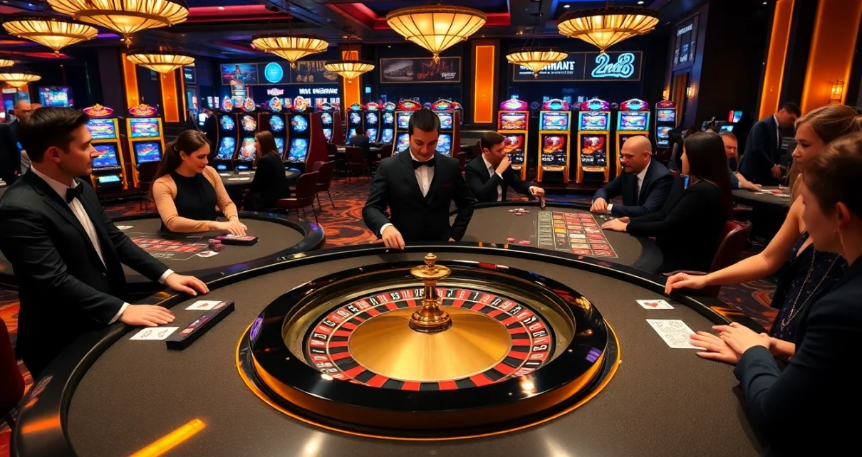MM88 players enjoy an exciting game at a high-stakes casino table with colorful chips and cards.
