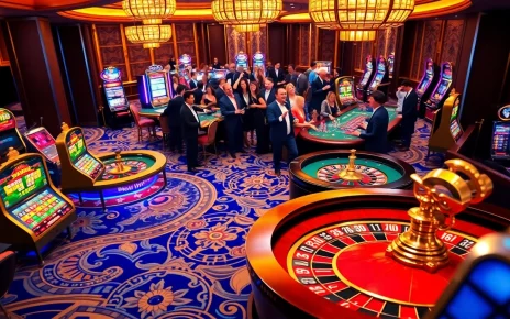 Exciting casino scene showcasing jw8 ทางเข้า with vibrant gaming tables and lively players.