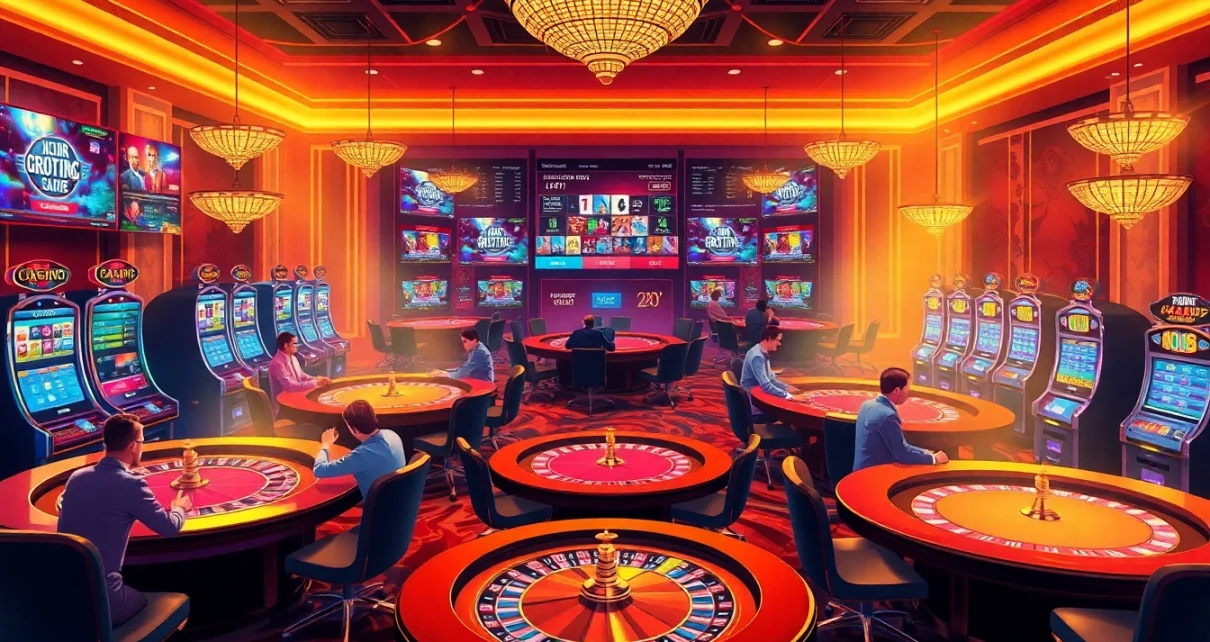 Players enjoy exciting table games and slots at https://20betapp.com.br/ online casino, showcasing vibrant gambling action.