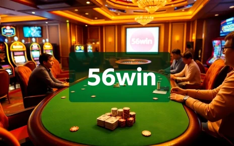 Players enjoying a thrilling 56win poker game at an upscale casino table.