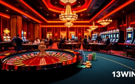 Engaging players at 13win's vibrant roulette table with colorful chips and casino excitement.