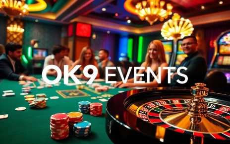 Gambling at OK9 EVENTS showcasing vibrant poker chips and roulette wheels in a luxurious casino setting.