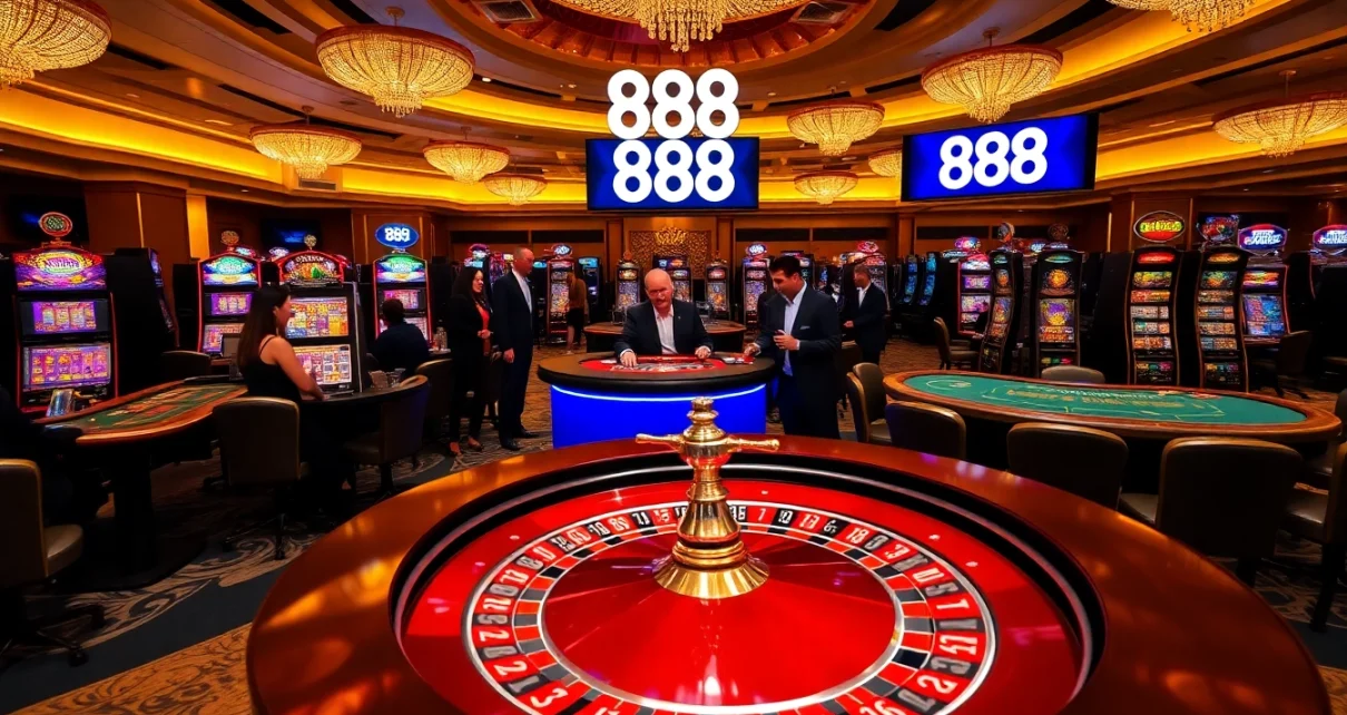 Experience excitement at 888 top casino with vibrant slot machines and poker tables.