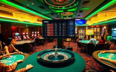 Engaging casino scene featuring nhà cái 789BET gaming tables, poker chips, and luxurious decor.