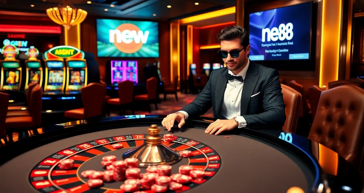 Experience the thrill of gambling at new 88's luxurious casino ambiance featuring roulette and slots.