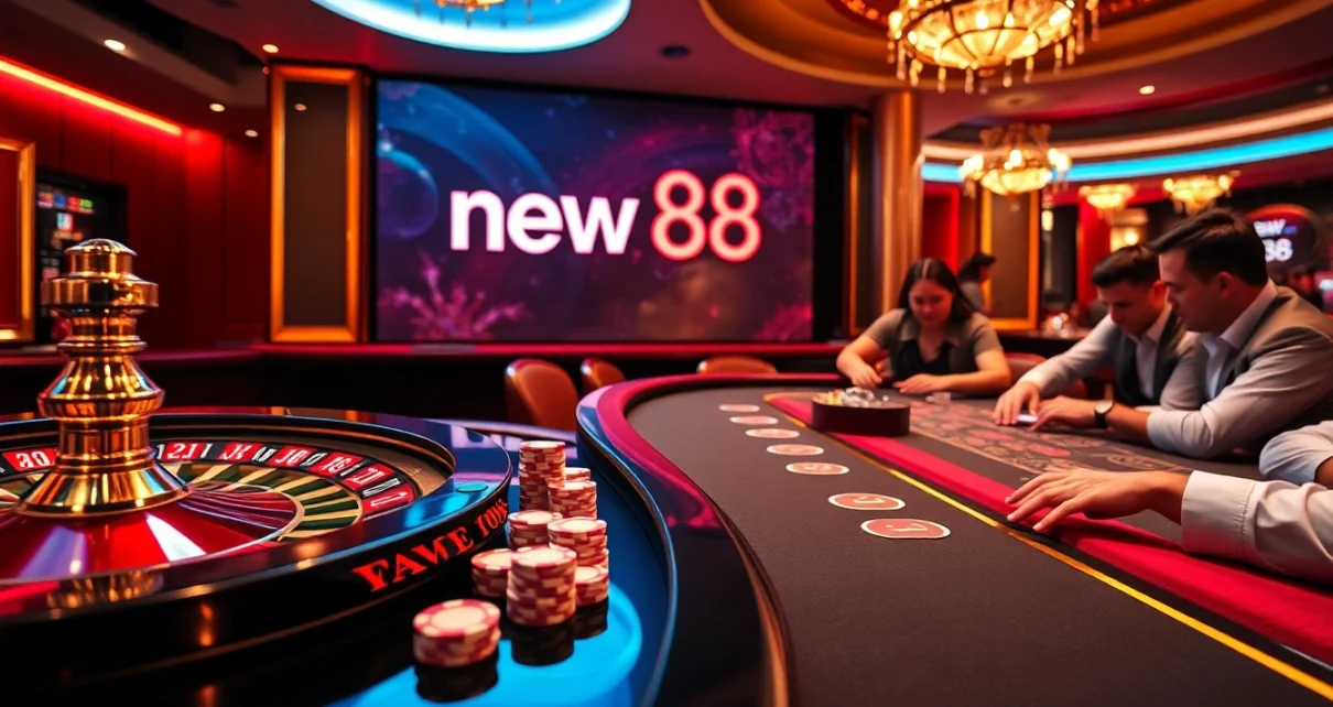 Engaging gamblers with excitement at new 88 casino featuring roulette, poker, and chips.