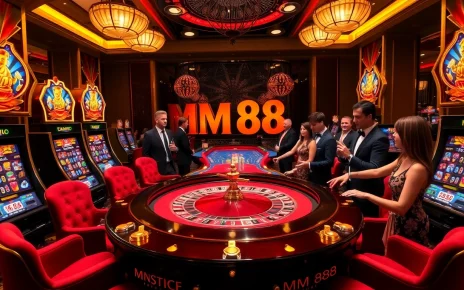 Exciting gameplay at MM 88 with vibrant slot machines and a roulette table.