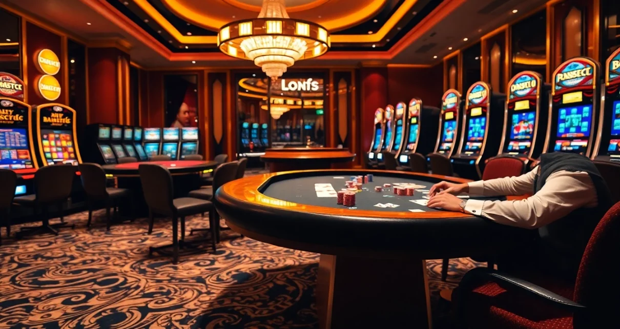 A high-stakes poker game at https://733betapp.com.br showcasing thrilling action and vibrant casino atmosphere.