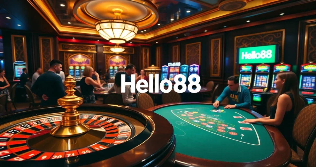 Experience thrilling gameplay at Hello88, featuring a luxurious casino scene.