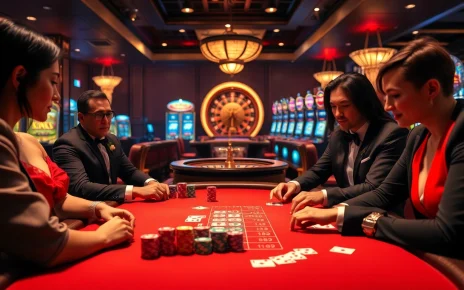 Experience the excitement of gambling with KJC at https://kjc.uk.com/ as players engage at a luxurious poker table.