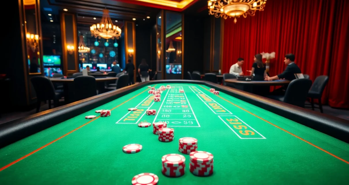 Engaging players in the thrilling Đá Gà Thomo BJ888 action at a luxury casino gaming table.