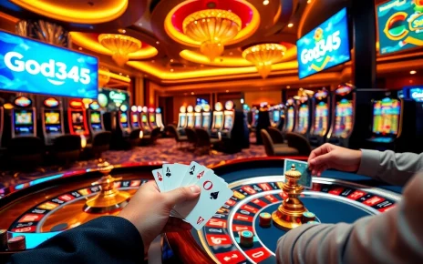 Experience the thrill of playing at God345 casino with vibrant slot machines and exciting poker action.