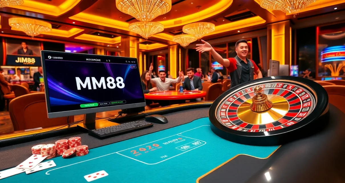 Excited players enjoying MM88's online casino experience with vibrant gaming visuals.