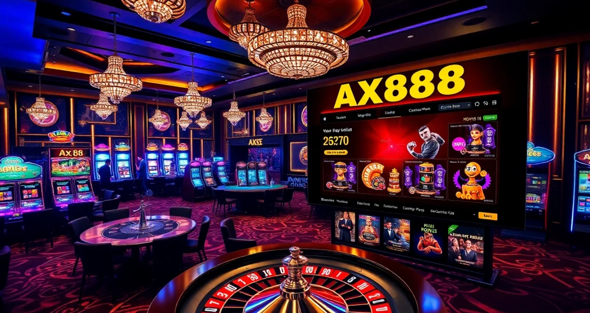 Players enjoying games at the AX88 casino, showcasing vibrant tables and slot machines.