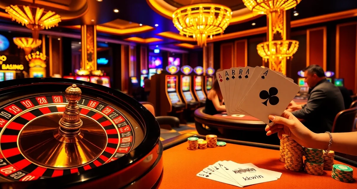 Experience the thrill of kkwin with vibrant poker chips and a luxury casino atmosphere.