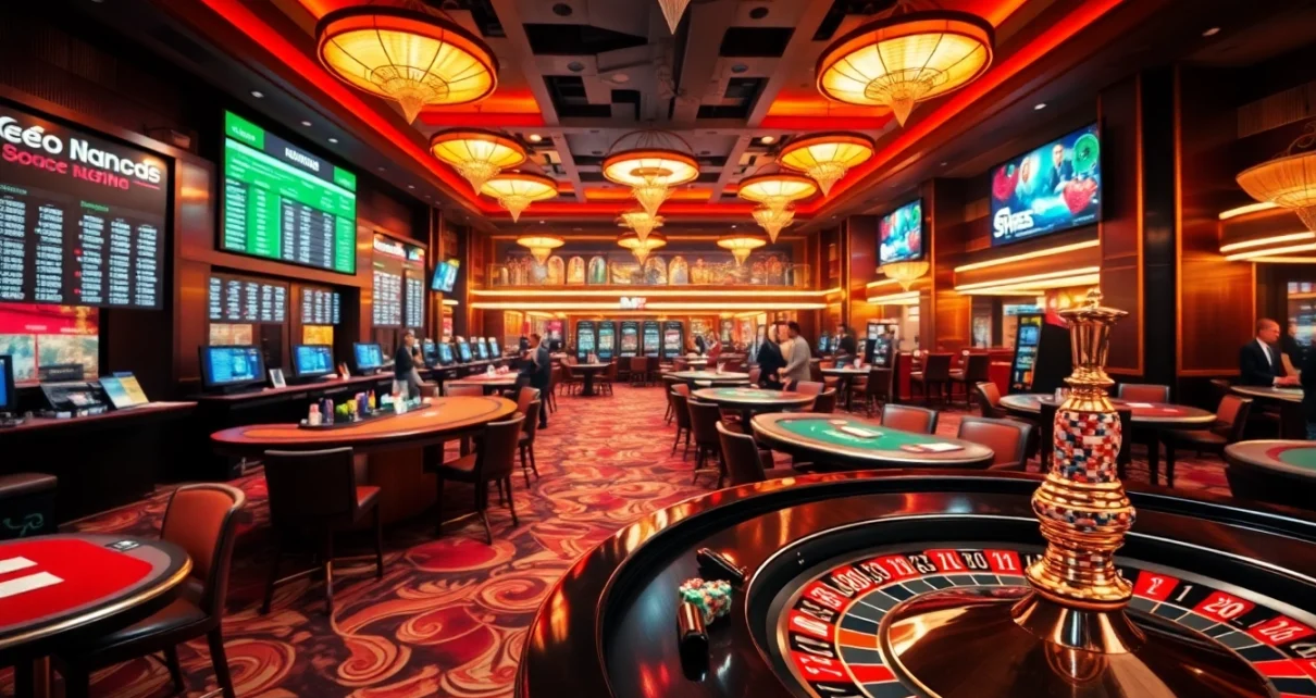 Kèo nhà cái display in a luxurious casino setting with vibrant betting action